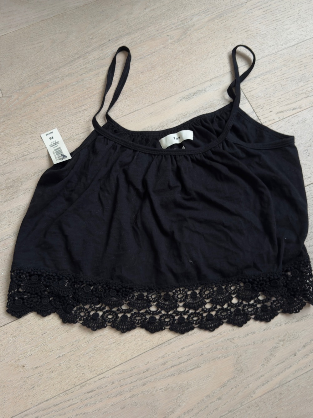 Unique Artitzia TNA Black Lace-Hem Spaghetti Strap Crop Top